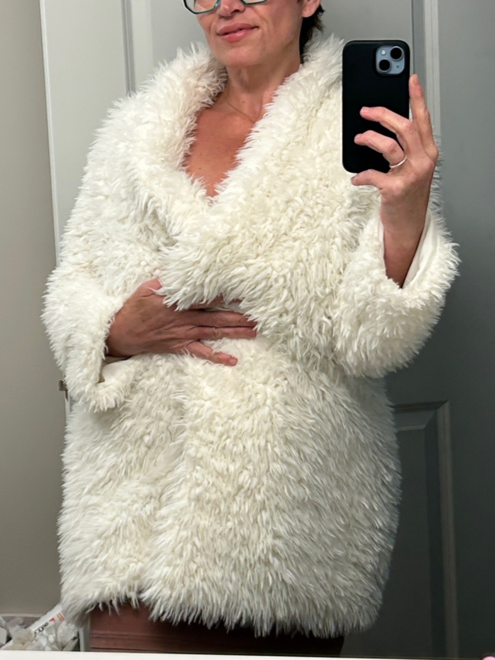 Ruby Rd. Ivory Teddy Jacket Plush Faux Fur Coat